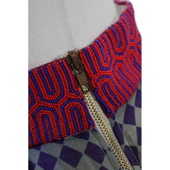 Hemant and Nandita Womens Geometric Print A Line Skirt Purple White Size Small